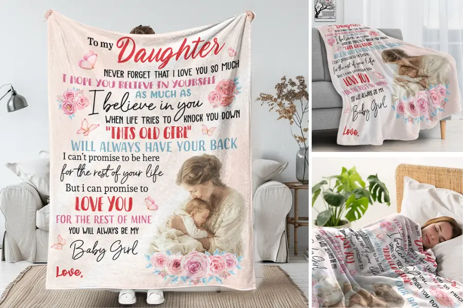 A cozy blanket filled with sweet proud mom quotes