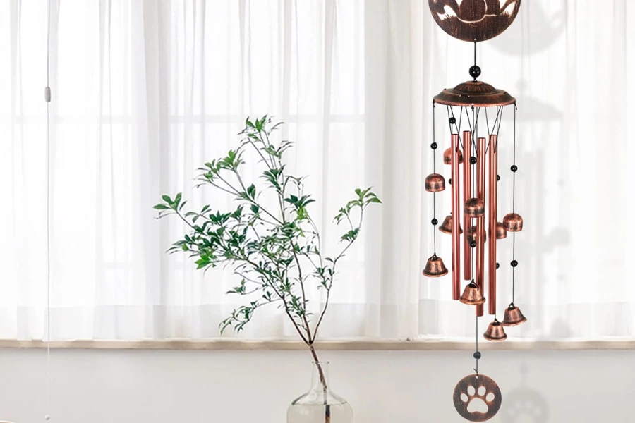 A memorial wind chime creates a serene setting with its soft tones