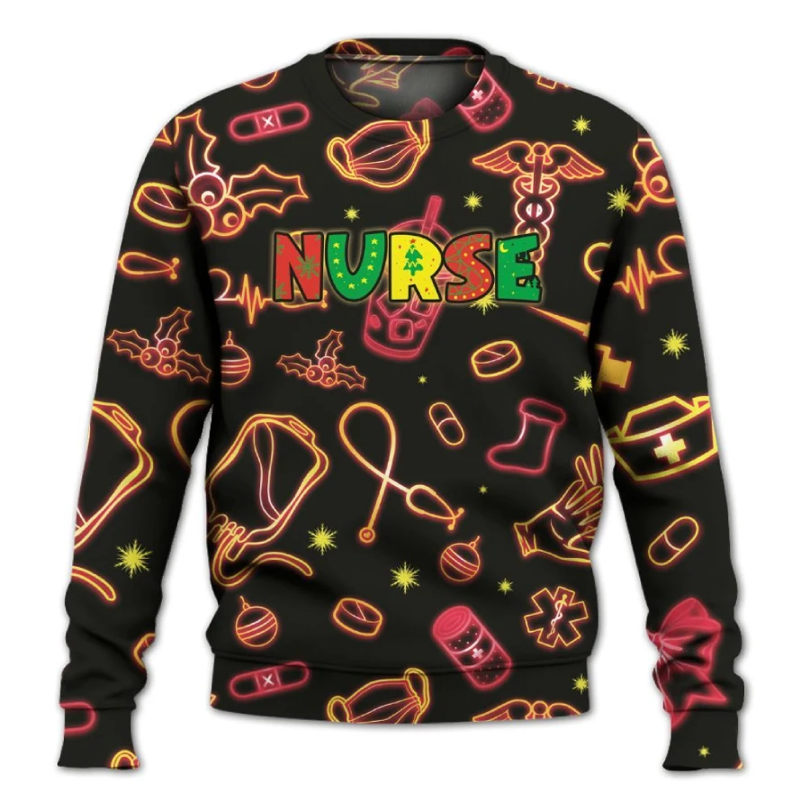 Amarebox Nurse Neon Light Christmas Sweater