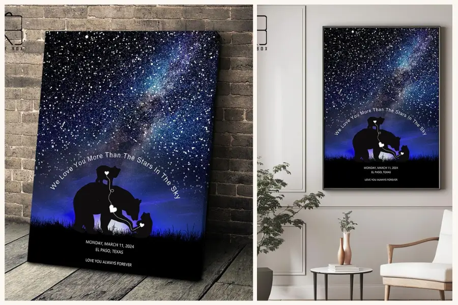 Custom Mama Bear Under Night Sky Canvas