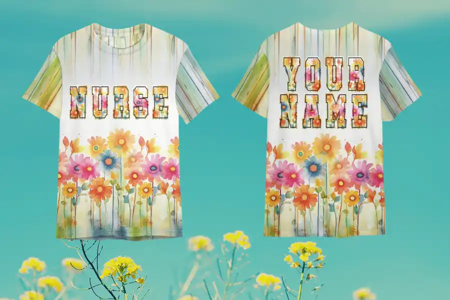 Custom Name Floral Nurse T-shirt