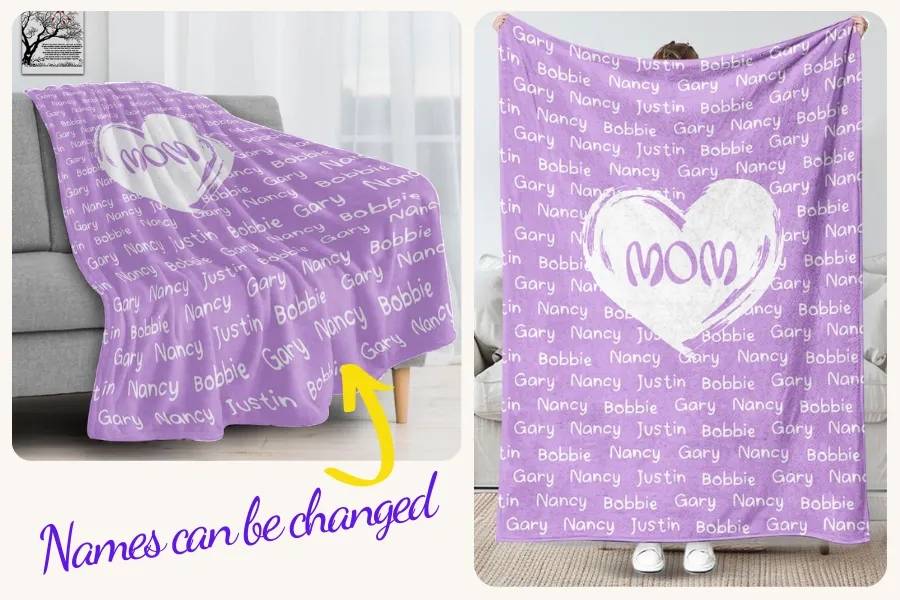 Custom Name Mom Heart Blanket