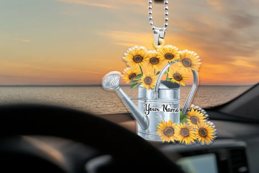 Custom Name Sunflower & Watering Can Hanger Ornament