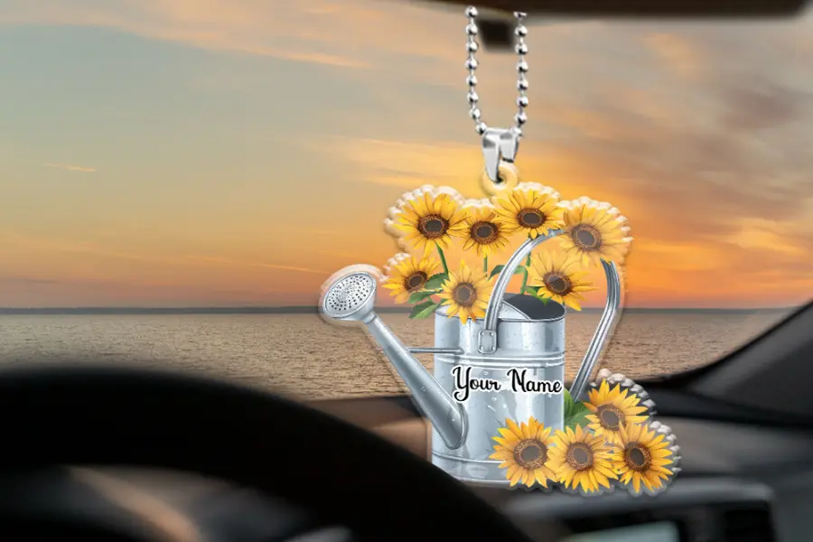 Custom Name Sunflower & Watering Can Ornament