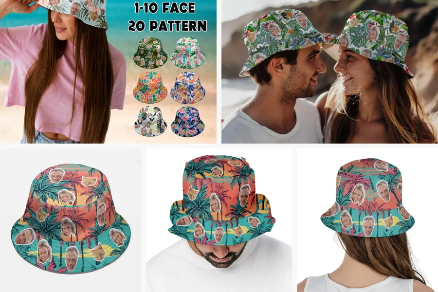 Custom Photo Face Summer Bucket Hat For Couple