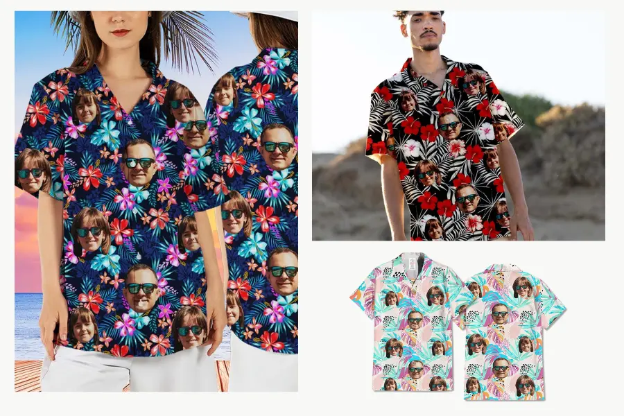 Customized Photo Face Summer Hawaiian Shirt For Couples