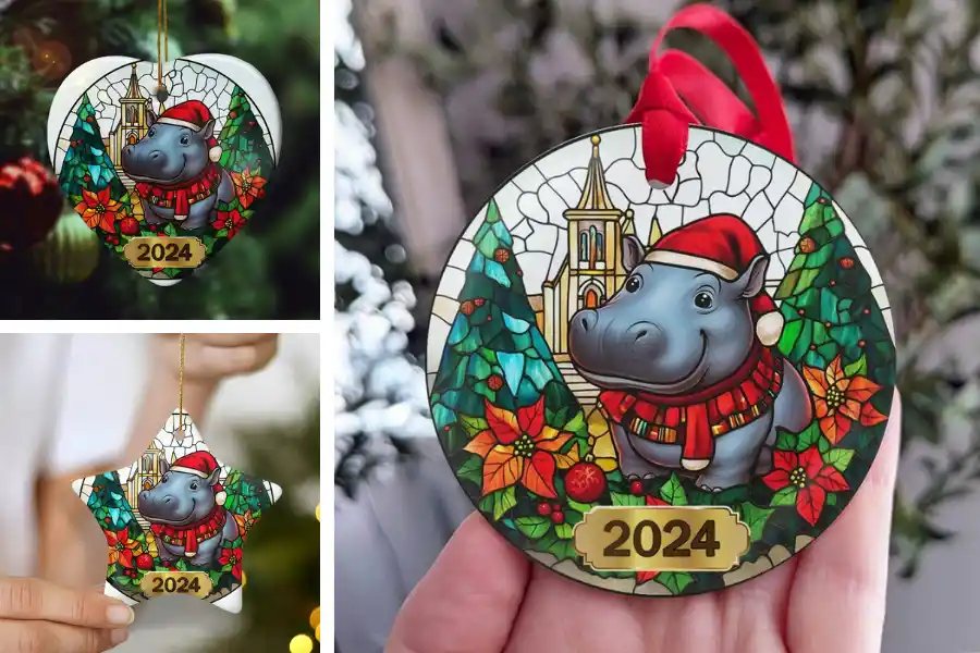 Cute Hippo Glass-Stained Ornament