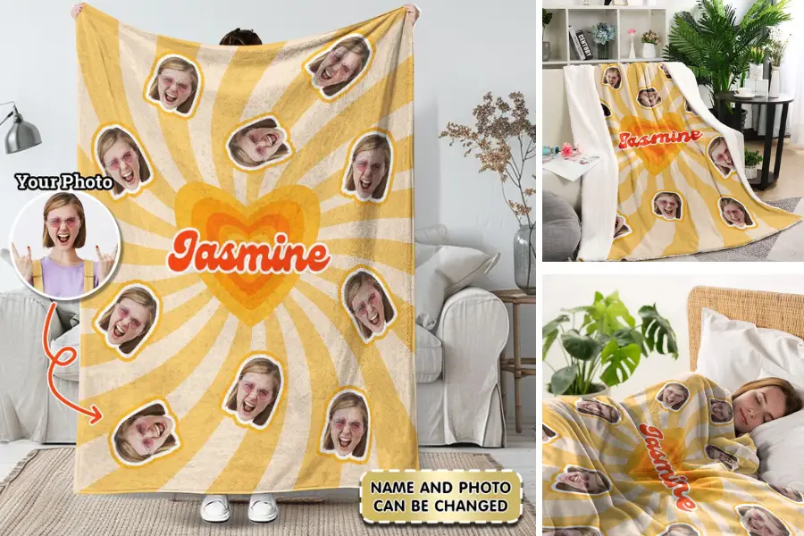 Funny Personalized Photo & Name Heart Blanket
