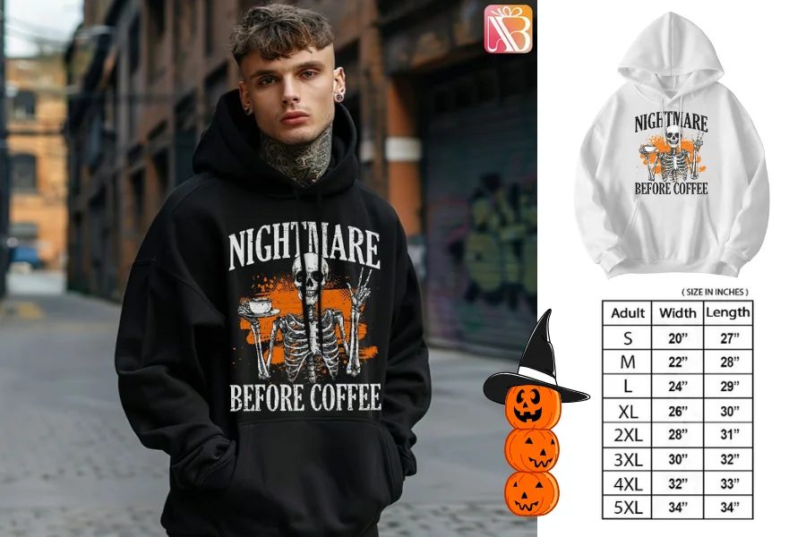 Funny Skeleton Nightmare Before Coffee Halloween Hoddie