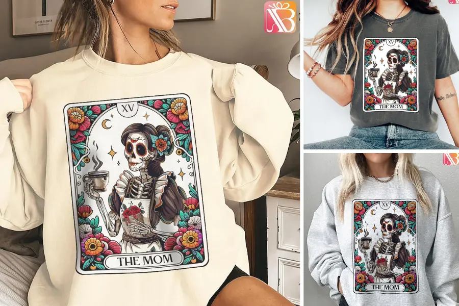 Funny skeleton & tarot card retro shirt as a gift for mom