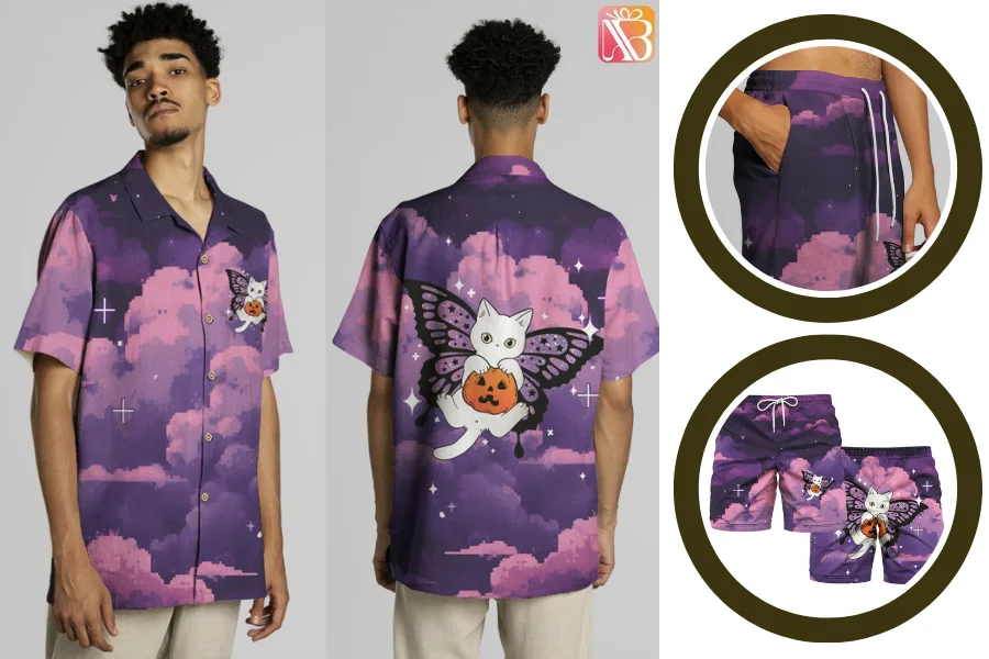 Happy Halloween Cat Unisex Hawaii Shirt & Shorts