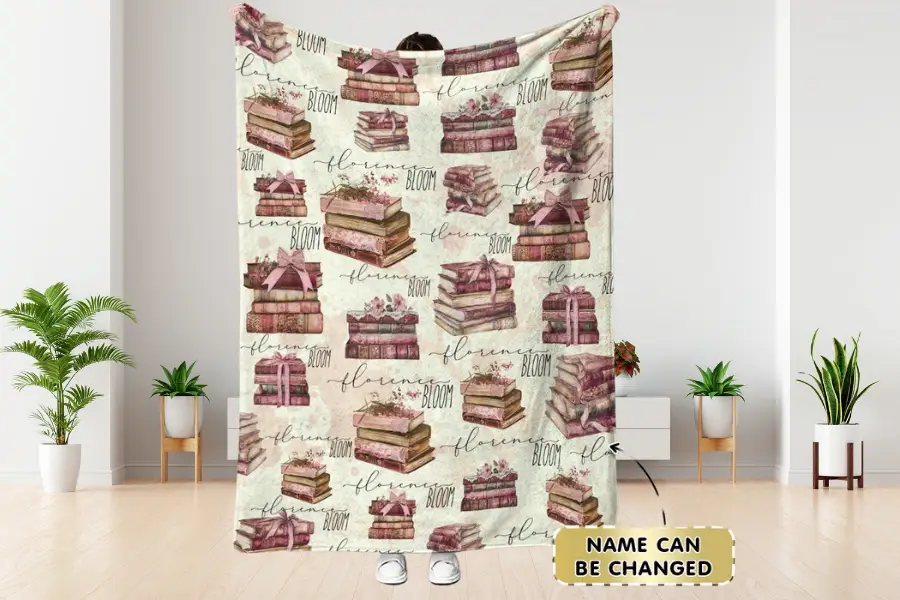 Personalized Floral Book Throw Blanket