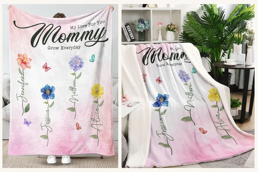 Personalized Love For You Grows Everyday Mommy Blanket