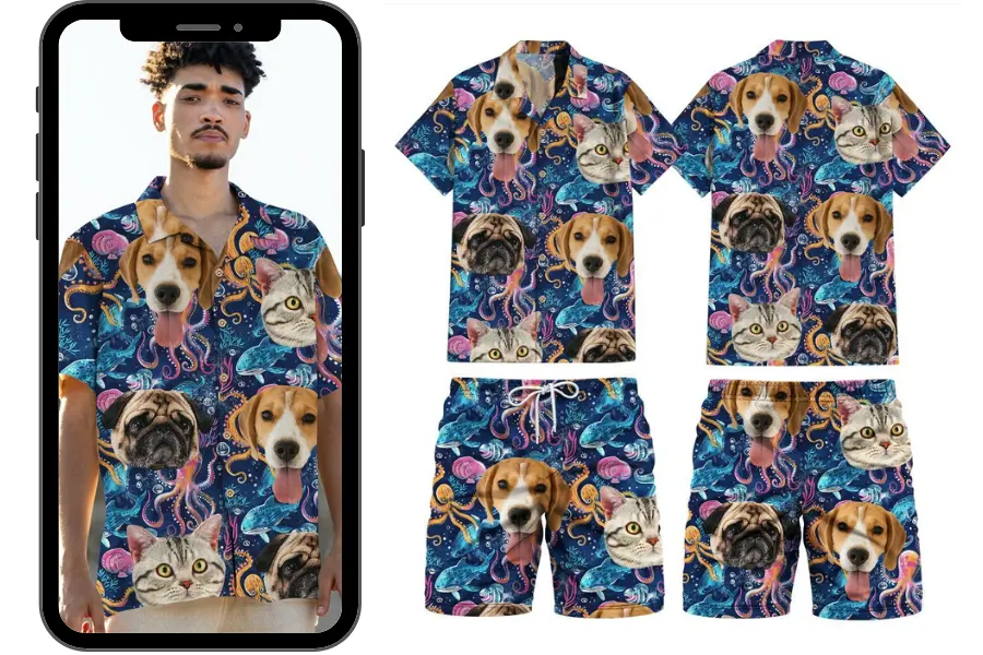 Personalized Pet Face Hawaiian Shirt & Short