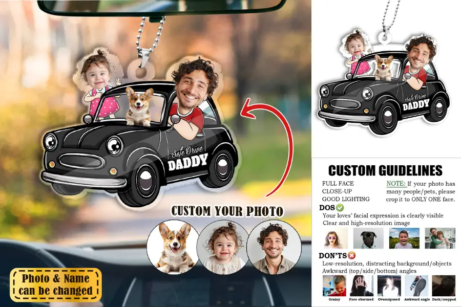 Personalized Photo Black Car Hanger