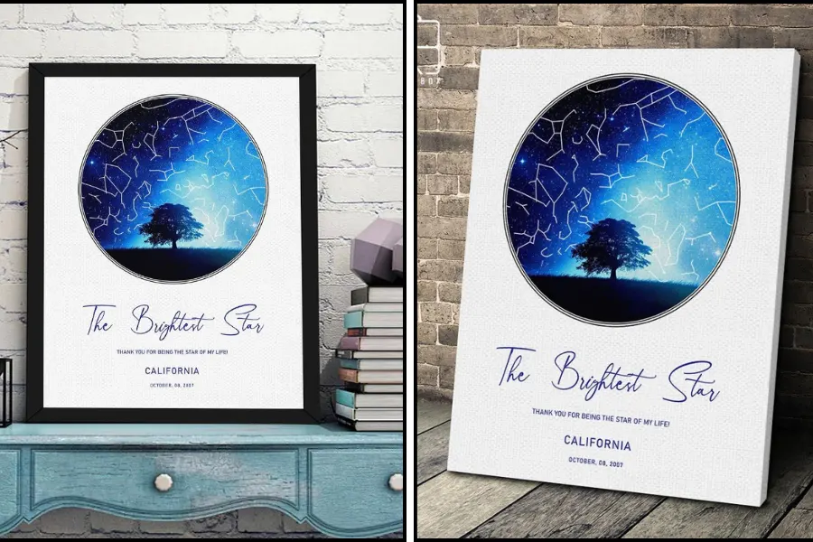 Personalized Wood Effect Star Map Print