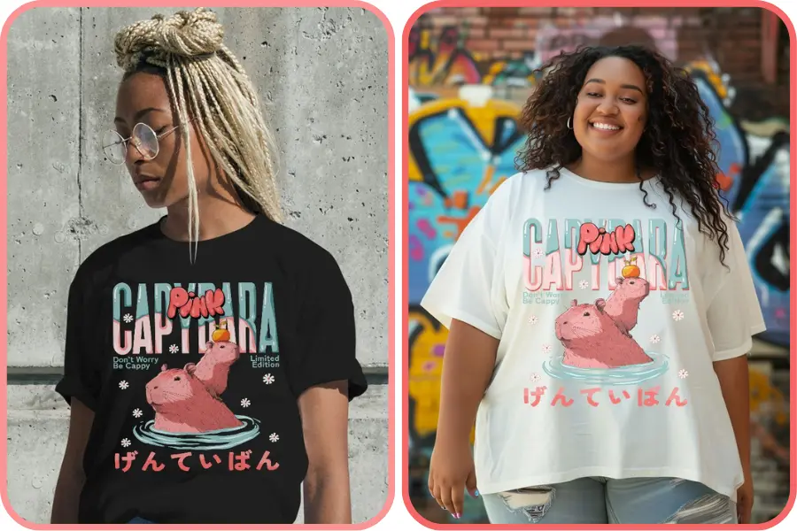 Pink Capybara Vintage Unisex T-shirt