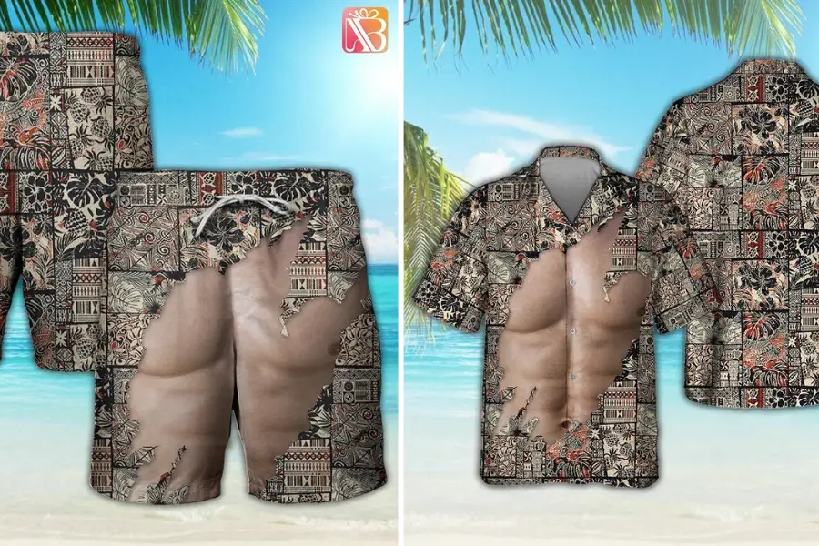 Six-pack Hawaiian shirt & shorts are unique & funny gifts for dad