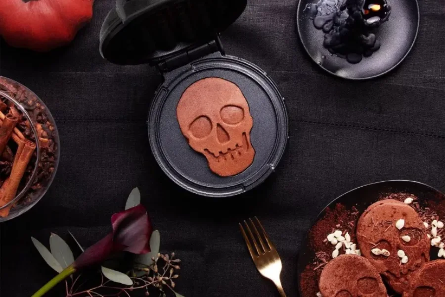 Skull-shaped waffle maker gift to father Halloween