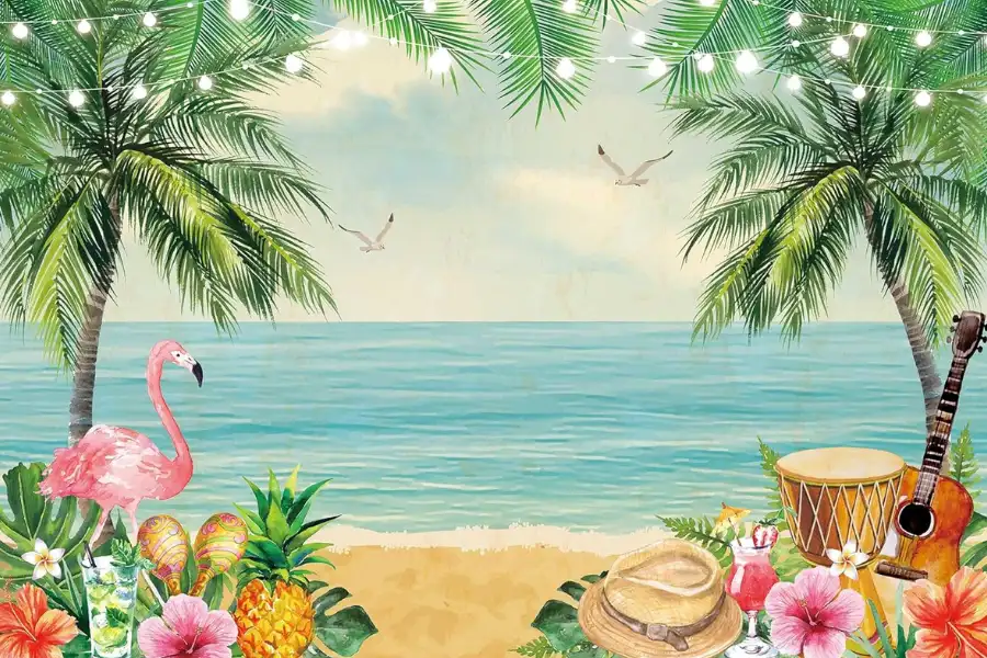 Tropical Beach Birthday Bash Zoom Background