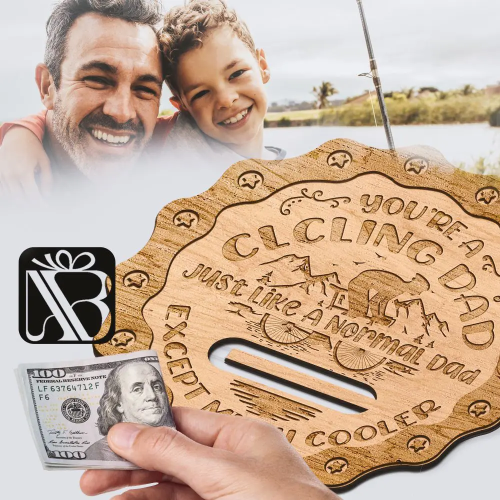 Wooden cash holder engraves a cycling Dad