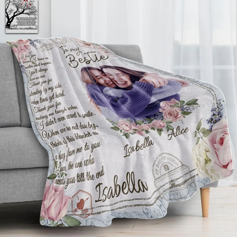 Custom Name And Photo Besties Blanket