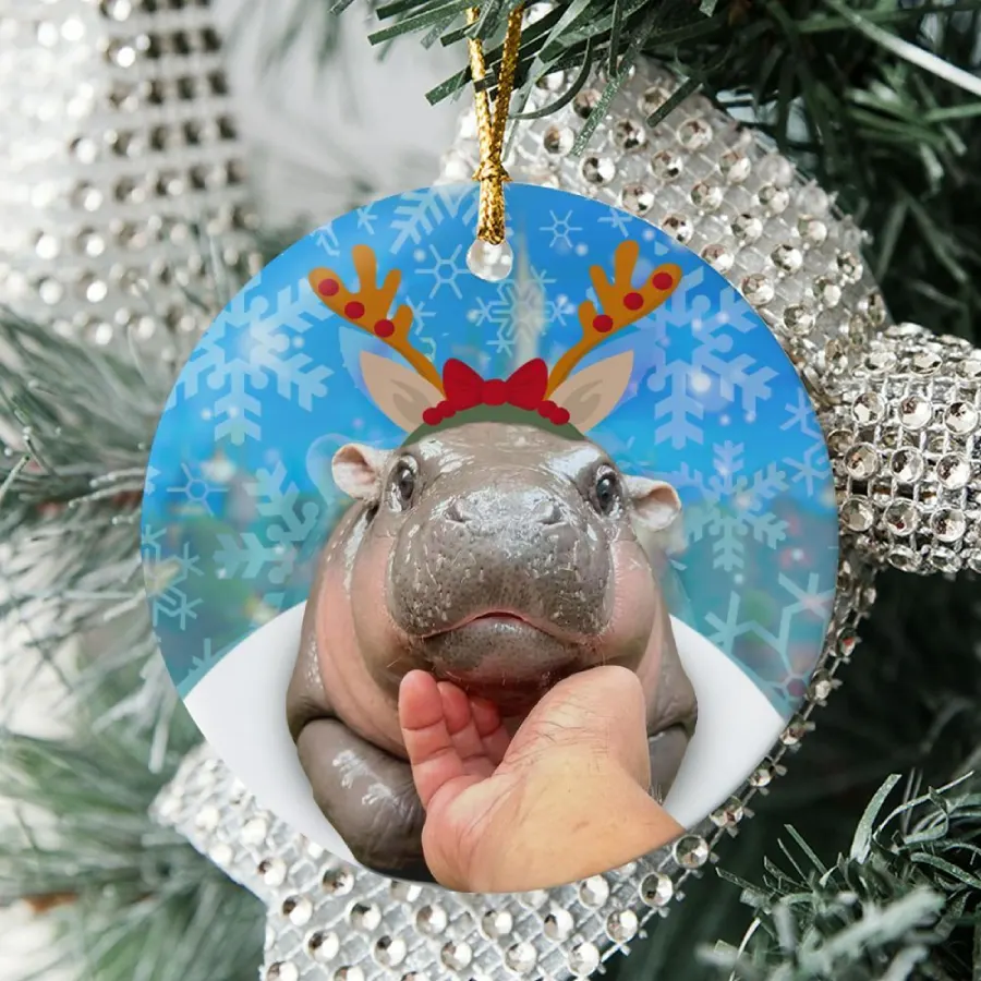 Cute Baby Moo Hippo Christmas Ornament