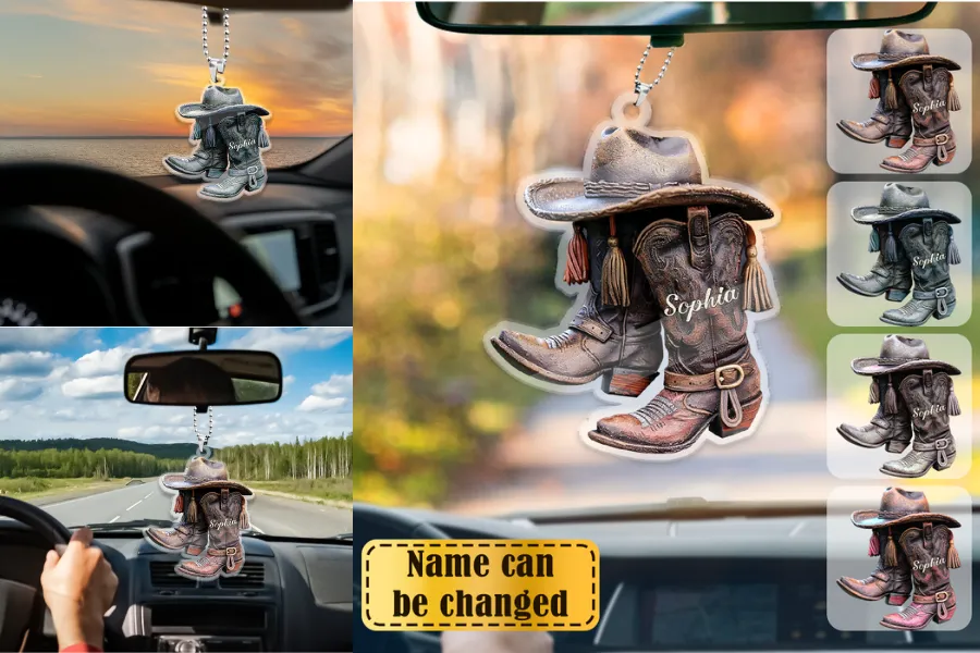 Vintage Boots Hang In Car