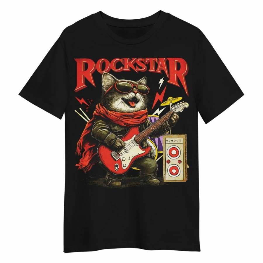 Vintage Rock Cat Playing Guitar Shirt