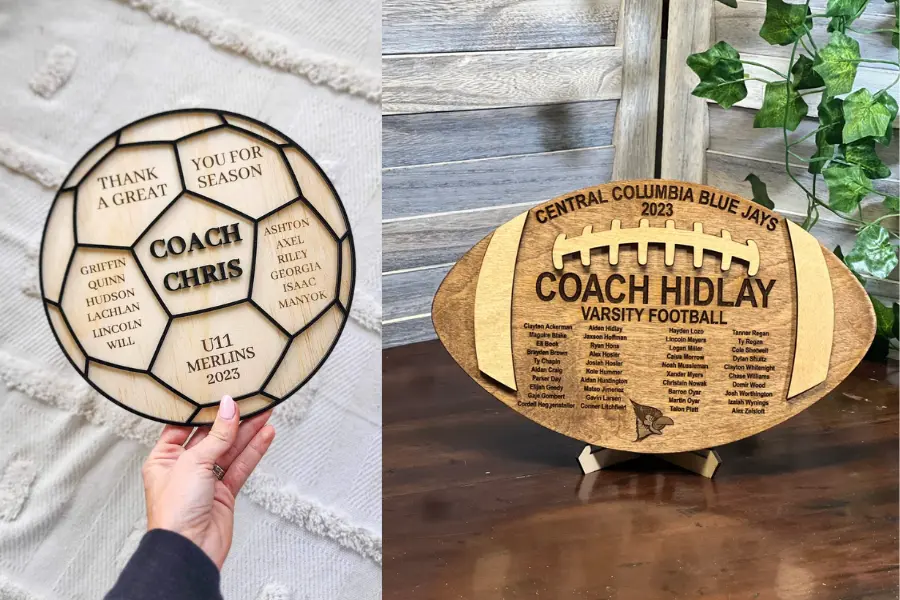 Personalized plaque with the football coach's name