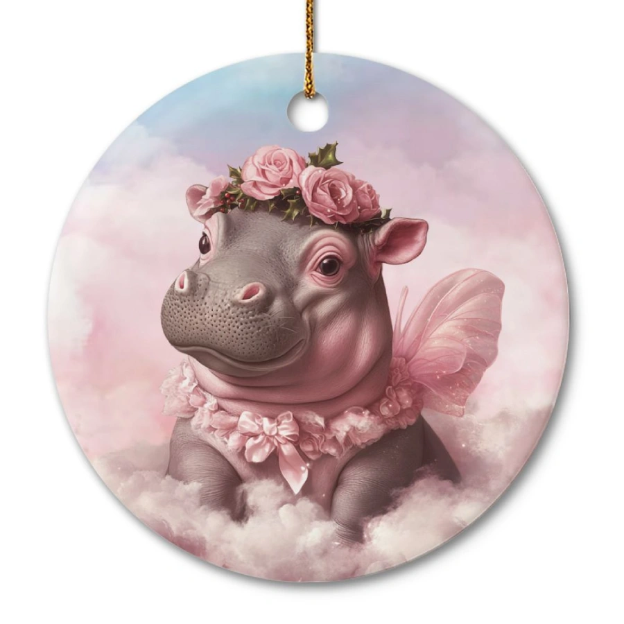 Cute Hippo Moo Ceramic Ornament