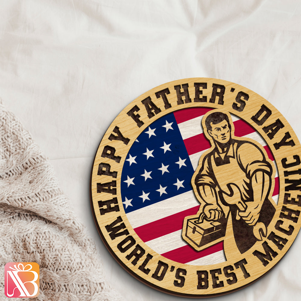 Amare Box World's Best Machenic Wood Sign 8x8, Fix Dad, Funny Papa Quote Wood Sign, Fathers Day Gift For Dad, 0405 DKHT
