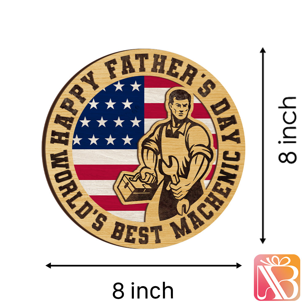 Amare Box World's Best Machenic Wood Sign 8x8, Fix Dad, Funny Papa Quote Wood Sign, Fathers Day Gift For Dad, 0405 DKHT
