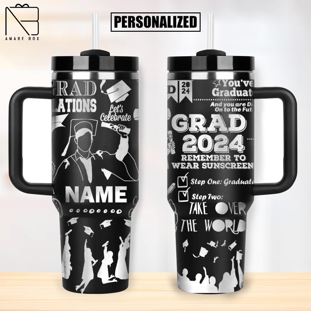 Amare Box Personalized Graduation Engraved Tumbler, Custom Name Graduation 2024 School Gift For Student Boy Kids 2024 0104T DADDT