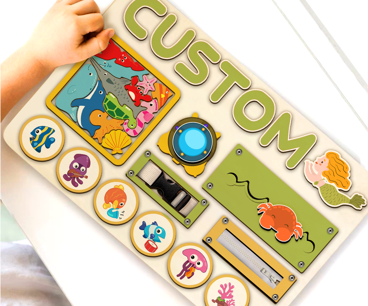 Personalized Under Sea Board, Custom Busy Board For Toddlers,Kids, Wooden Toys, Baby Gifts, Birthday Gift V3