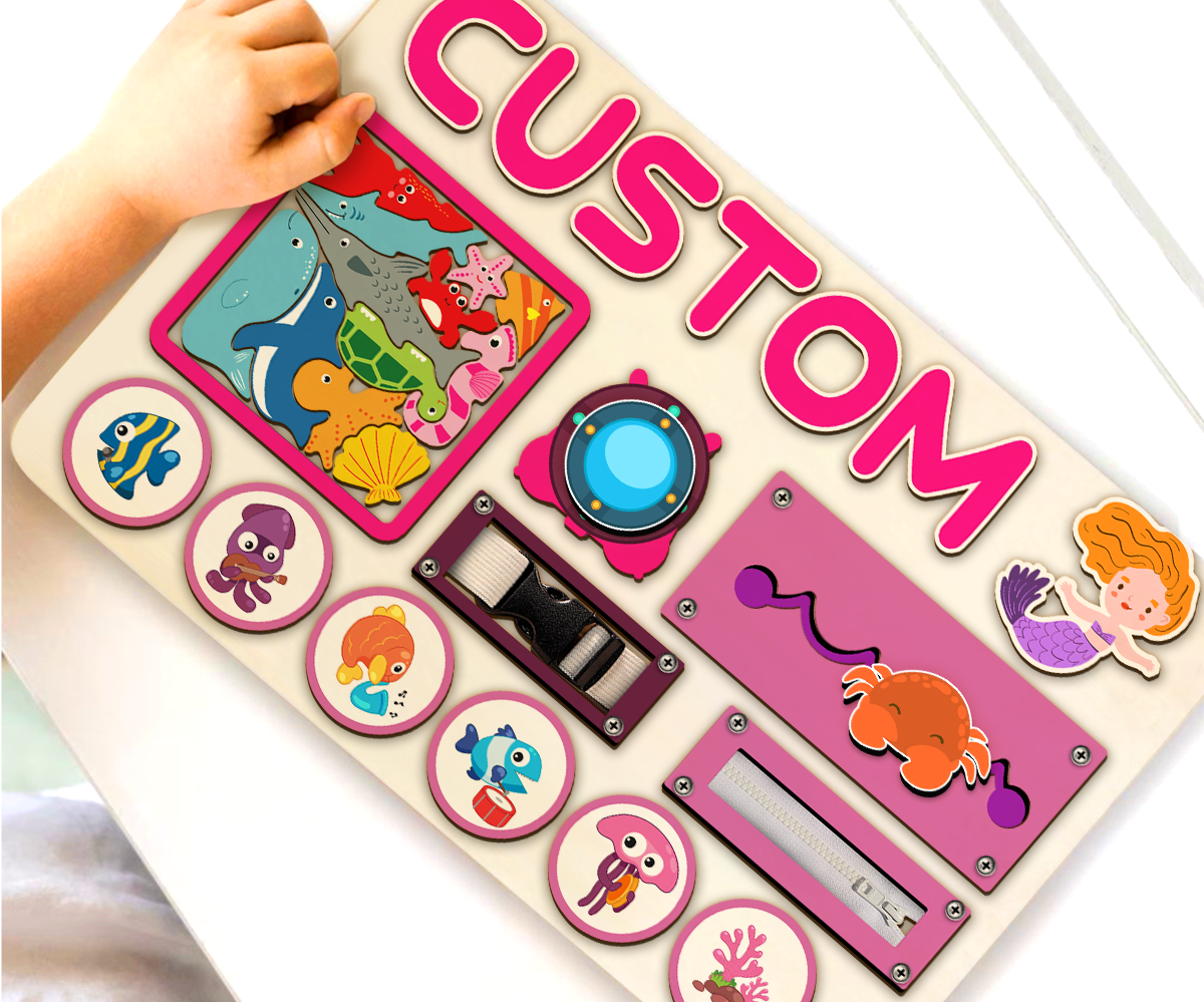Personalized Under Sea Board, Custom Busy Board For Toddlers,Kids, Wooden Toys, Baby Gifts, Birthday Gift V2