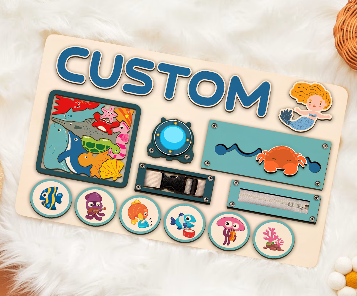 Personalized Under Sea Board, Custom Busy Board For Toddlers,Kids, Wooden Toys, Baby Gifts, Birthday Gift V1