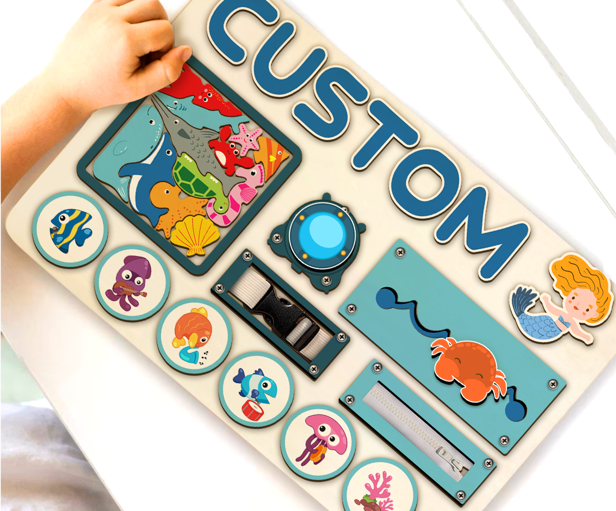 Personalized Under Sea Board, Custom Busy Board For Toddlers,Kids, Wooden Toys, Baby Gifts, Birthday Gift V1